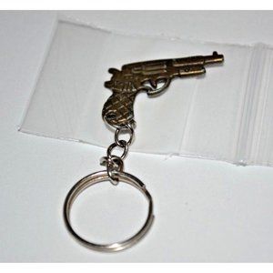 Revolver Handgun Pistol Lanyard Pull Purse Backpack Vintage Bronze Keychain